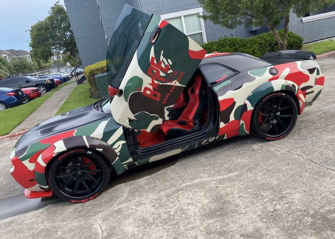 8mil Digital Camouflage Vinyl Wrap , Calendered Red And Black Camo Car Wrap 1