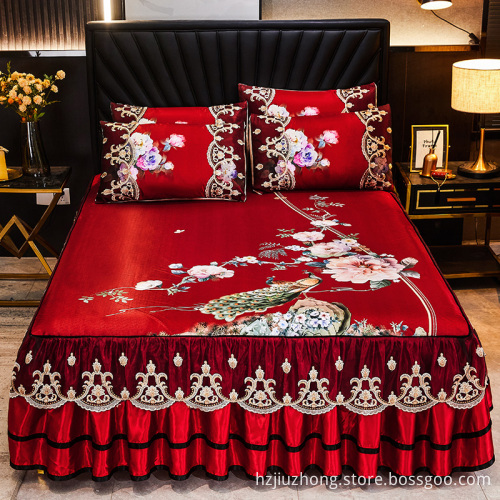 Summer Latex Bed Skirt Three-piece Mat Machine Washable