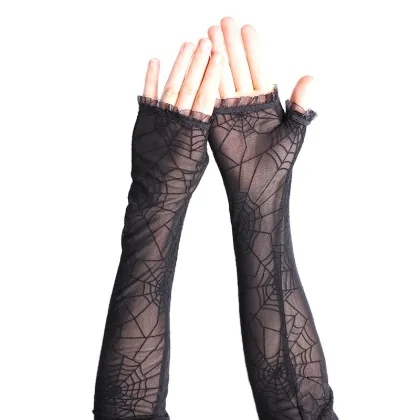 Halloween Spider Web Pattern Gloves For Women