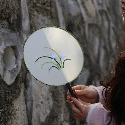 Chinese Style Circular Fan: A Traditional Handcrafted Beauty with Orchid and Grass Design