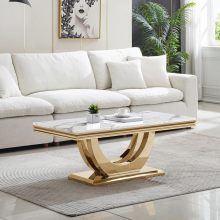 Mesa de café de mármol con marco de acero inoxidable