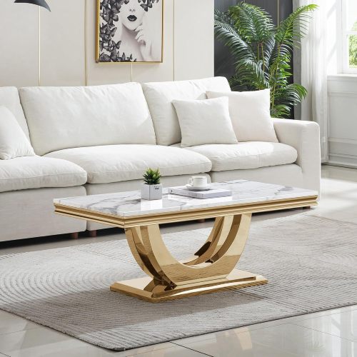 Marble Coffee Table with Stainless Steel Frame