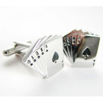 Silver Poker Shape Logo Cufflinks And Tie Clips Brass Material , Painted Finish , For Souvenirs And Apparel Accessories