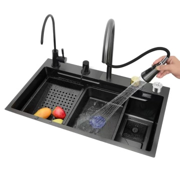 Black Waterfall Kitchen Sink with Faucet - New Design Hot Seller