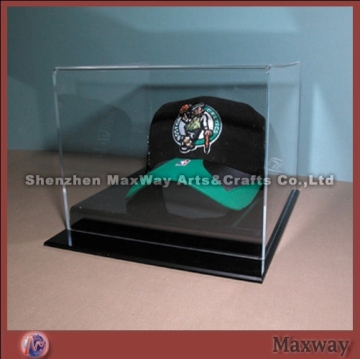 Smooth Appearance Well Polished Acrylic Hat Showing Box with Black Stable Base