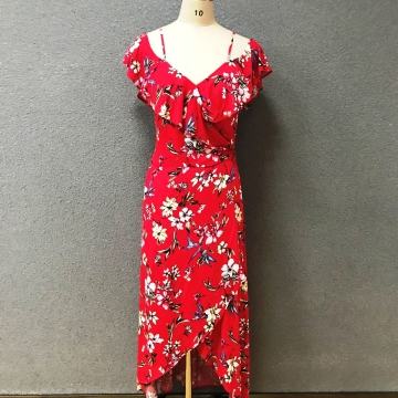 Women's polyester red printed long dress