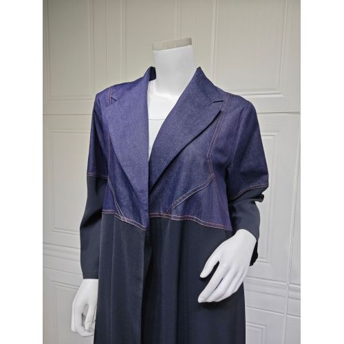 ژاکت کش باف پچ ورک جین اپن زنانه بلند Abaya