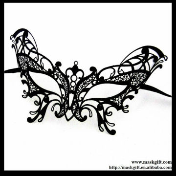 Hot Wholesale Venetian Venice Solid Black Butterfly Metal Laser Cut, Unisex Masquerade Masks With Rhinestone MG001-BK