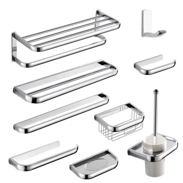 Modern Hotel Towel Rail and Rack Set in Chrome and Brass for Bathroom Accessories