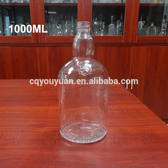 cheap 1 liter round shape plain glass bottle for whiskey