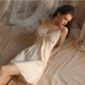 Womens Satin Nightgown with Solid Lace Silk Like