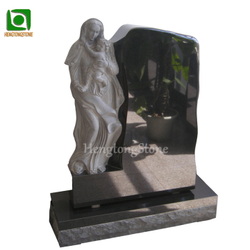 Factory Cemetery Shanxi Black Granite Mother Holding Child Angel Statue Stone Tombstone
