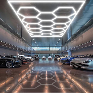 110V-240V Garage Hexagrid LED Light for Auto Detailing - 3x6M Honeycomb Hexagon Ceiling Lights