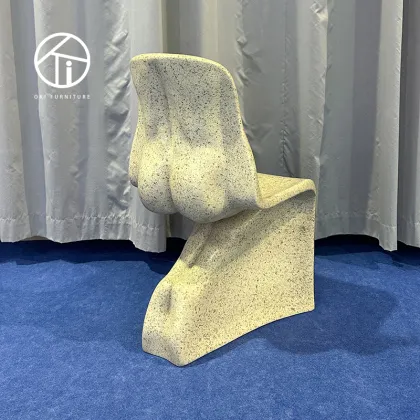 Z-Shaped Designer Fiberglass Plastic Dining Chair in Travertine Finish