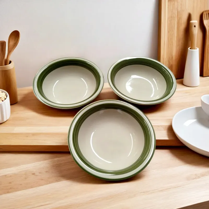 Green Ceramic Hand-Painted Bowls