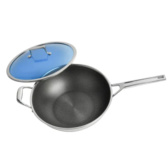 Factory Direct 316 Stainless Steel Wok with Glass Lid