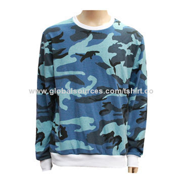 Men's Crew Neck Pullover/100% Cotton Long Sleeves T-shirt, OEM/ODM Orders Welcomed