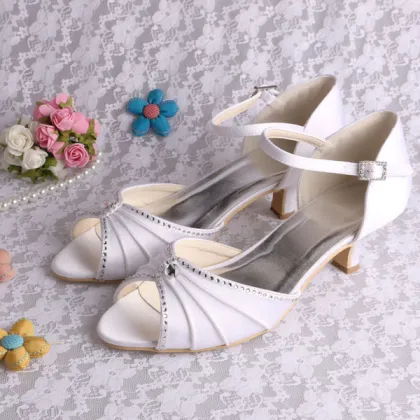 Silver Evening Shoes Low Heel Sandals