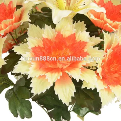 Glossy fabric decagonal chrysanthemum big lily artificial mixed flower