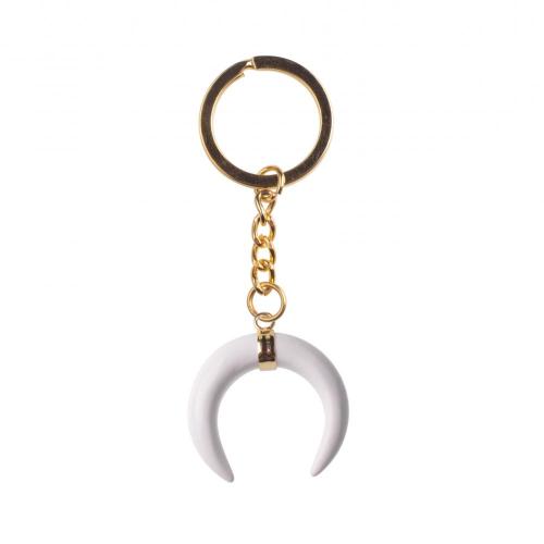 Gemstone Ox Horn Pendant Keychains Crystal Quartz Amethyst Gold Plated Key Chain Natural Stone Key Ring for Men Women