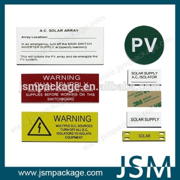 PV solar warning label kits customer design double color self adhesive label