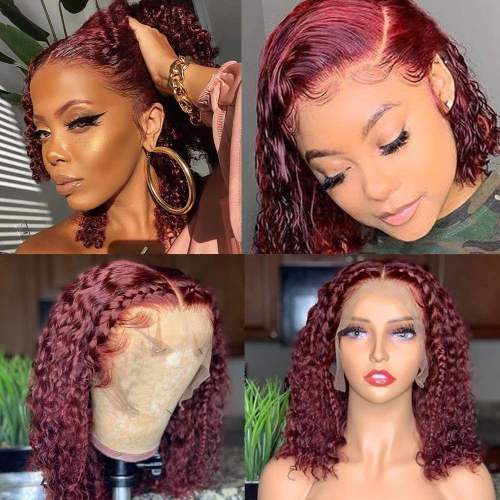 Cheap Lace Front Wigs Colored Highlight Cheap Double Drawn Water Curl Human Hair Blunt Short Cut BOB Wigs 4x4 Lace Closure Front Glueless Supplier