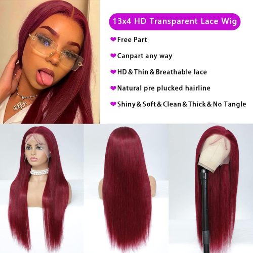 99j Burgundy Straight 13x4 Lace Front Wigs