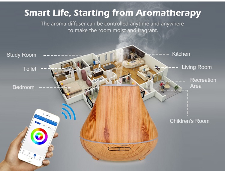 400ml Ultrasonic Wood Grain Wifi Volcanic Crater Aroma Essential Oil Diffuser 10