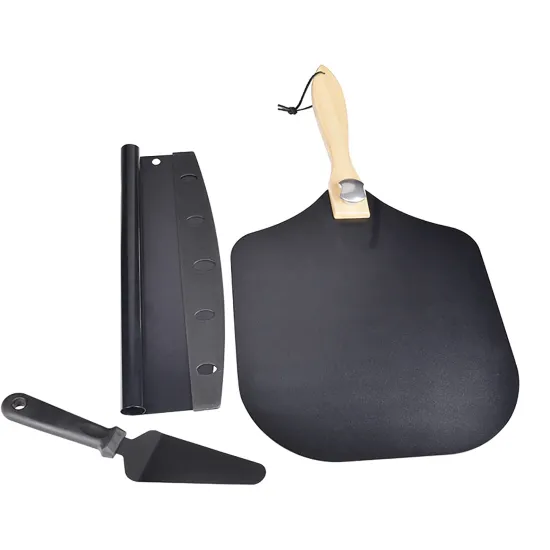 Easy Storage Baking Tools lightweight pizza cutter wooden handle black Nonstick foldable pizza peel aluminum pizza peel set