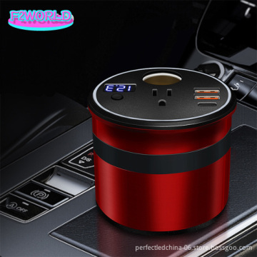 12V DC to 220V Car Power Inverter with 2 USB Fast Charger - Cup Holder Design