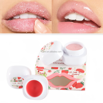 Wholesale Custom Private Label Organic Vegan Lips Care Set with Sugar Rose Bubble Lip Mask and Pink Waterproof Cream Lip Balm