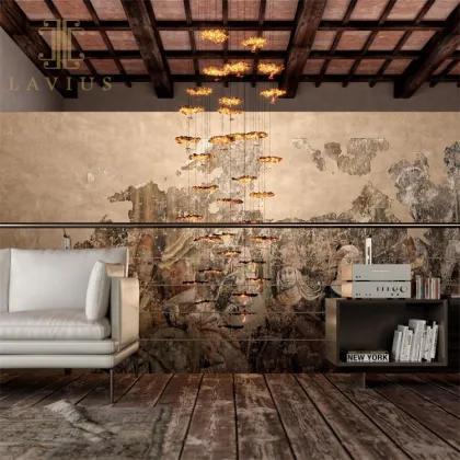 Art Retro Goldern Customized Villa Indoor Metal Chandelier