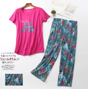 Women plus size sleepwear cotton printed pajamas