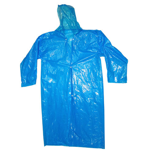 Disposable raincoat hooded with drawstring and sleeves