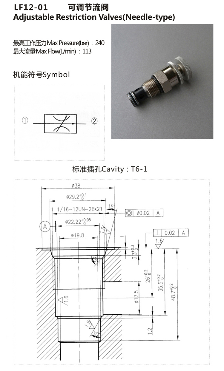 Direct Acting Poppet / Needle Hydraulic Cartridge Valve