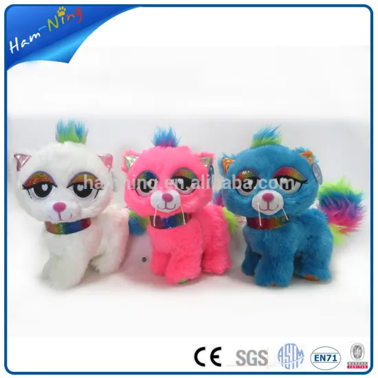 26cm best handmade lifelike cat walking plush toy with embroidery printings