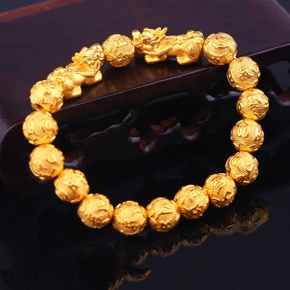 High-Quality Gold-Plated Mens' Luck, Wealth & Pixiu Bracelet: A Unique Feng Shui Jewelry Gift