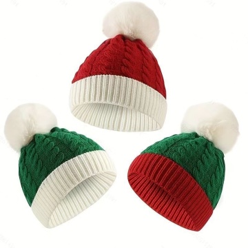 Christmas Knitted Santa Hat with Pom Pom for New Year's Party