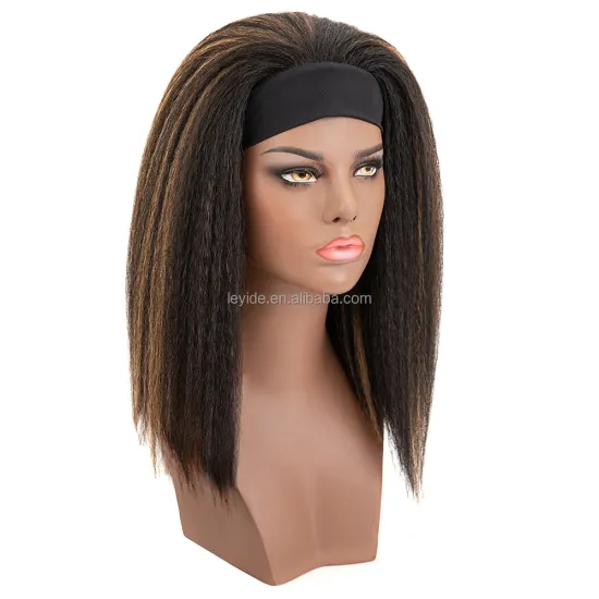 Drop Shopping Headband Wig Heat Resistant Fiber Kinky Straight Headband Synthetic Hair Wig For Black Women