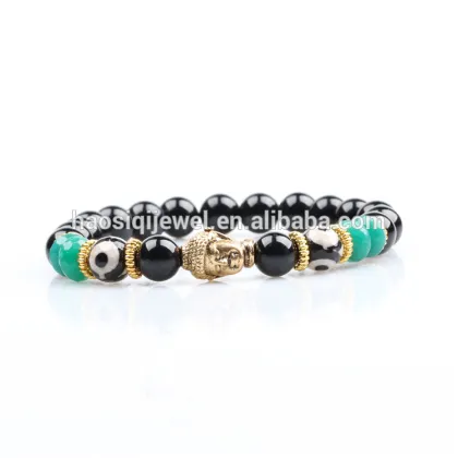 natural black agate stone bead bracelet yin yang stone jewelry buddha bracelet
