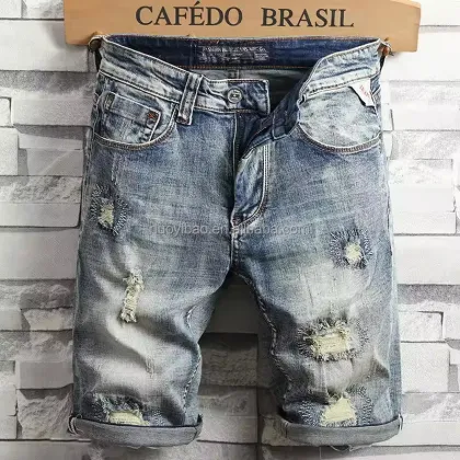 Ripped Straight Fit Distressed Denim Shorts for Men