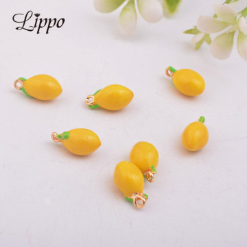 10pcs High Quality Enamelled Lemon Charm Gold Fruit Charms 3D handmade Craft Jewelry Making Ornament Decoration