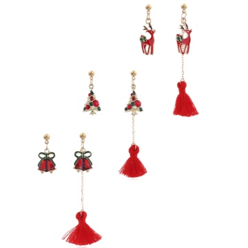 Women Christmas Tassel Earrings Set Tree Jingle Bell Deer Girls Cute Simple Drop Ear Rings Gifts