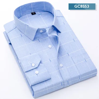 Men's Long-sleeved Plaid Business Casual Shirt for Middle-aged and Elderly