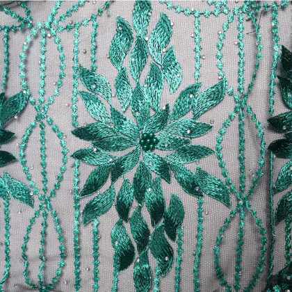 Green African Net Lace Pearl Embroidery Fabric