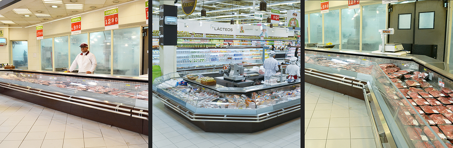 Supermarket platform meat display case