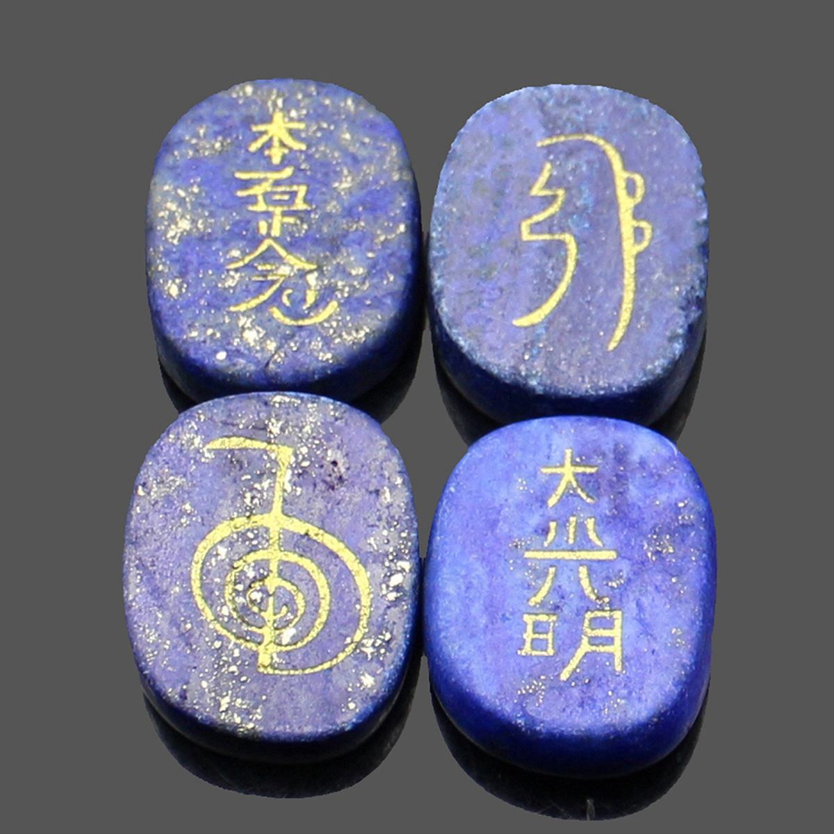 4Pcs/set Natural Gemstone Energy Crystal Stone Chinese Stlye Engraved Usui Reiki Symbol Healing Yoga Irregular Stones Home Decor
