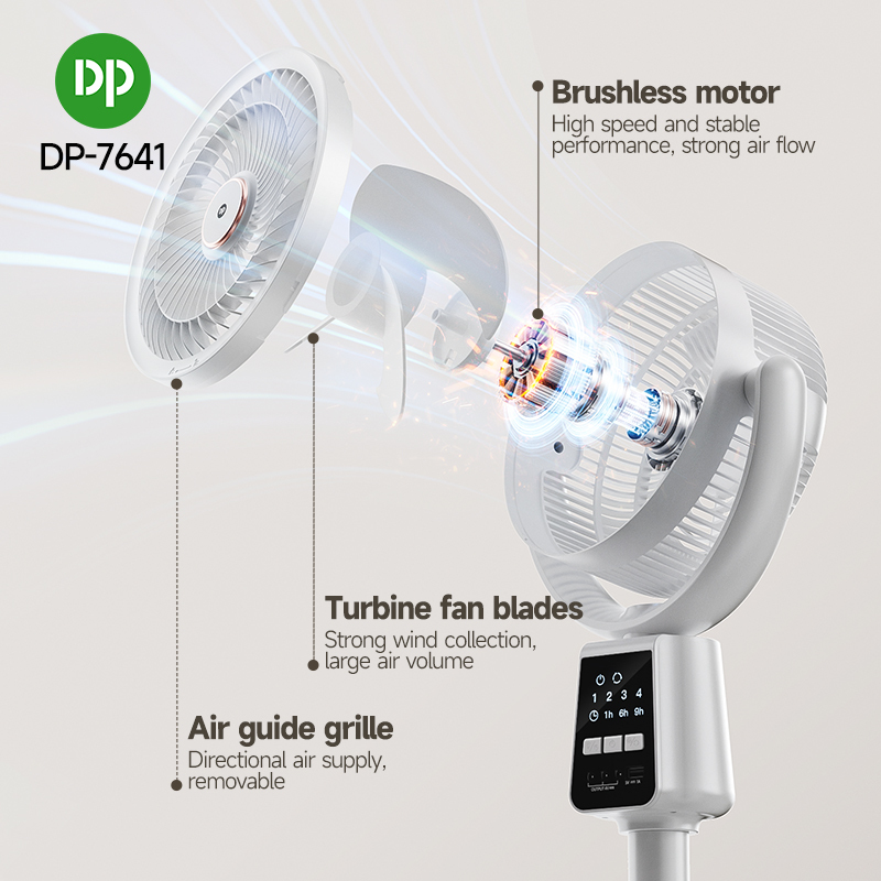 7`` Solar Rechargeable Standing Remote Fan with Bulbs-7641