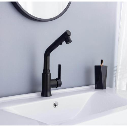 Single Handle Basin Faucet Matte Black Brass Pull Out Bathroom Basin Faucet Factory