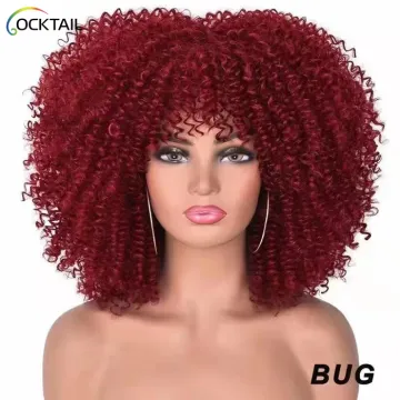 Afro Kinky Curly Wigs With Bangs For Black Women Heat Resistant African Synthetic Ombre Glueless Cosplay Wigs